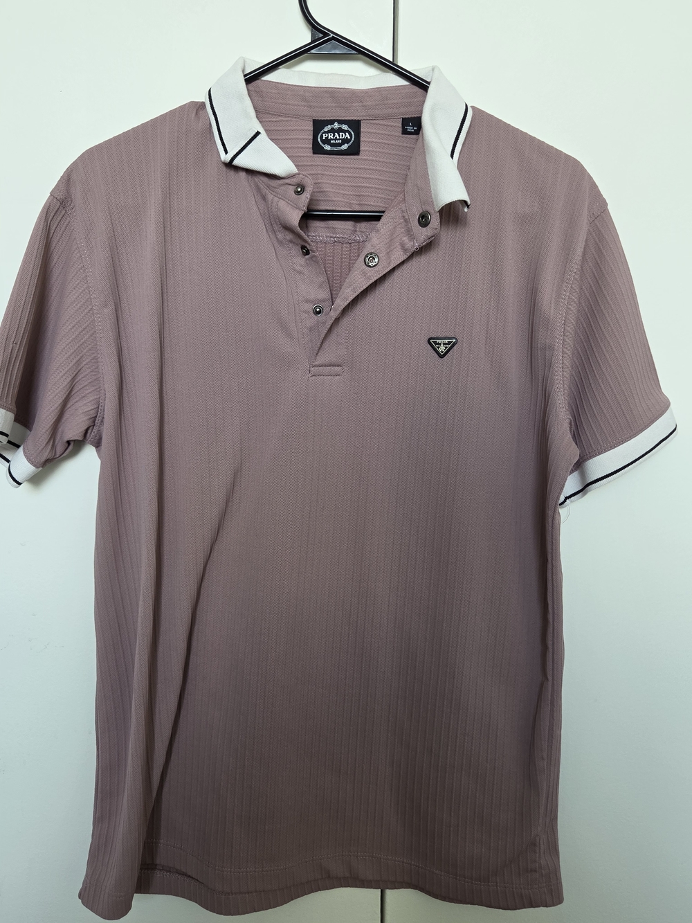 Prada Men’s Dusty Mauve Polo with White Contrast Collar